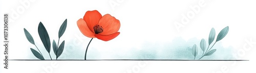 A vibrant red flower stands tall amidst soft green leaves, symbolizing beauty and resilience in nature.