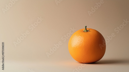 An isolated orange on a clean, solid color background like soft gray or light beige. The minimalist backdrop highlights the orangea??s texture and color, creating a straightforward and elegant visual photo