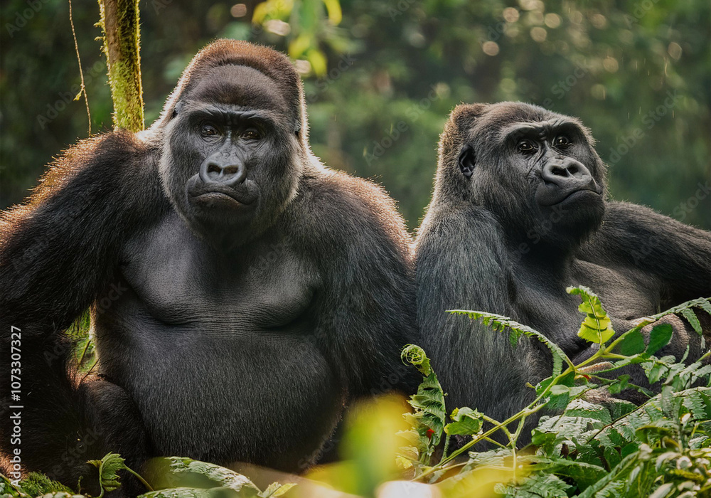 Gorillas (Gorilla gorilla) Menschenaffe im Dschungel Gorillas (Gorilla gorilla) Menschenaffe im Dschungel