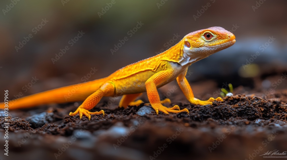 Fototapeta premium A Dazzling Display: The Full-Body Shot of a Brilliant Lizard.Concept of vibrant nature, exotic wildlife, tropical paradise, unique beauty.vibrant nature, unique creatures, wildlife conservation.