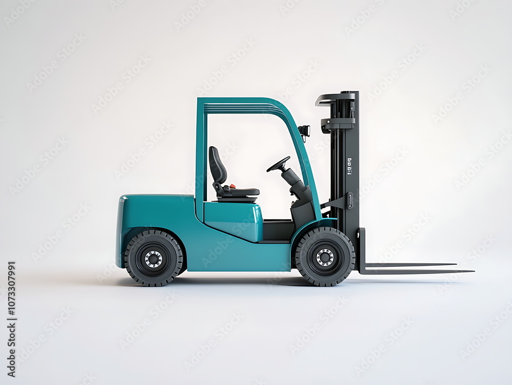 Fototapeta premium A modern teal forklift with a high lift