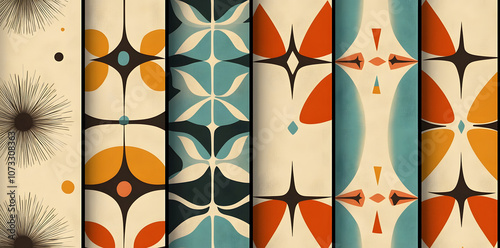 An eclectic collection of vintage textures from the 1950s. 16 seamless modern atomic retro patterns from the 50s.