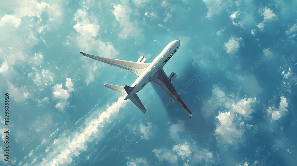 A dynamic photo of an airplane flying high in a clear blue sky, leaving behind distinct white smoke trails, capturing the speed and freedom of flight; ideal for themes of aviation, travel, and explora A dynamic photo of an airplane flying high in a clear blue sky, leaving behind distinct white smoke trails, capturing the speed and freedom of flight; ideal for themes of aviation, travel, and explora