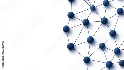 Abstract network design with blue nodes and lines representing connectivity and data., 3D illustration