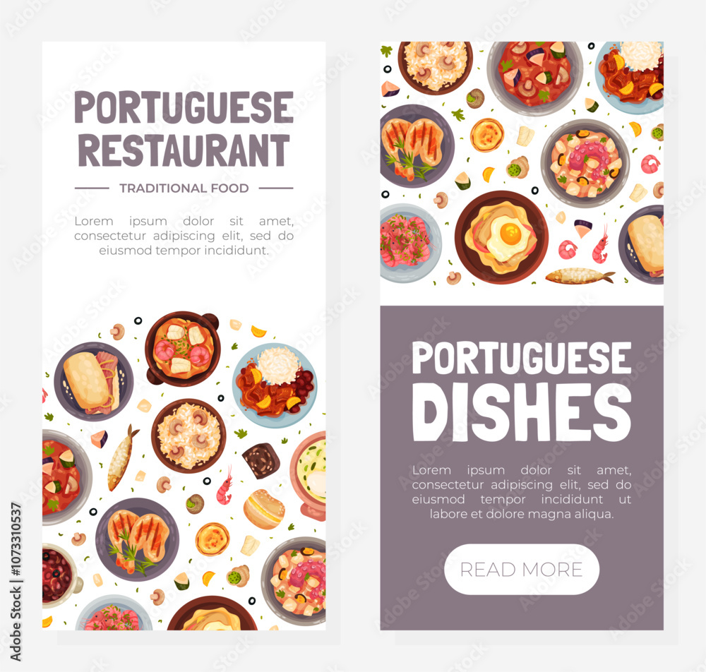Portuguese Dishes and Main Courses Banner Design Vector Template Portuguese Dishes and Main Courses Banner Design Vector Template