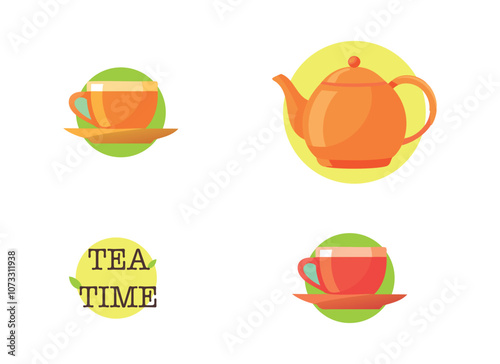 Bright Teapot and Cup Illustration Set for Cozy Tea Time Designs
