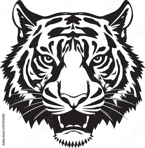 PrintTiger head silhouette in Vector illustration. Tiger head sketch hand drawn in Vector illustration. Tiger head silhouette. monochrome vector. Panthera Dominance Crest Black Tiger Emblem Design