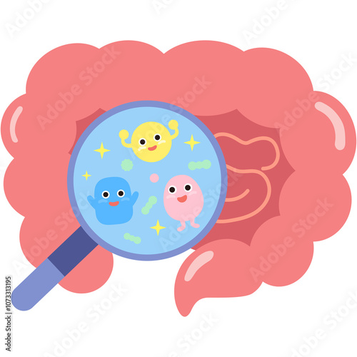 Canvastavla Using a magnifying glass to reveal probiotics in the gut.
