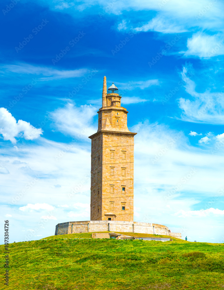 View of the Tower of Hercules, A Coruna, Galicia, Spain