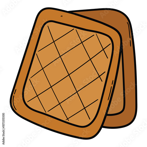 Hand drawn cartoon brown potholder on white background.