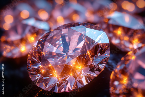 Beautiful diamonds on a dark background. Shallow depth of field. photo