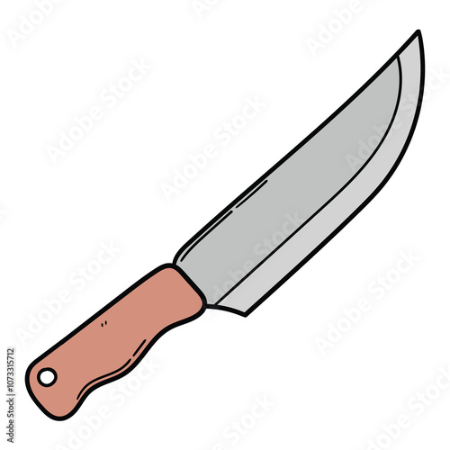 Hand drawn cartoon kitchen knife on white background.