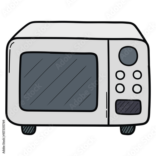 Hand drawn cartoon microwave oven on white background.