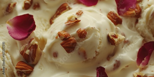 Creamy Ice Cream with Peanuts and Pink Flowers