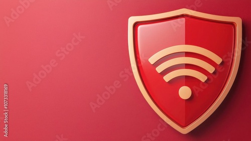 Stylized shield icon representing Wi-Fi security and protection on a vibrant background. photo