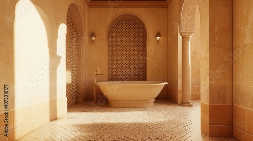 Fusion of Luxury and Heritage in an Exquisite Spanish Bathroom with Freestanding Tub and Intricate Tile Work