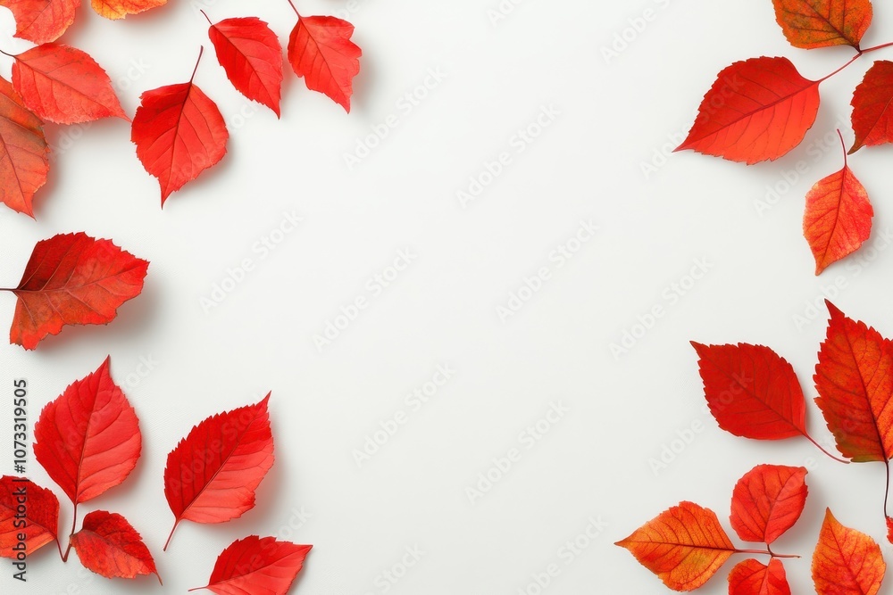 Fototapeta premium Vibrant Red Autumn Leaves on White Background