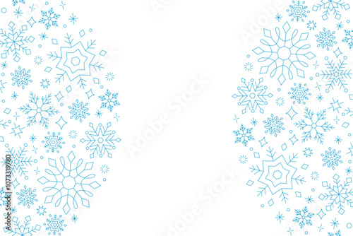 Merry Christmas card template festive design border with made of beautiful snowflakes. Snowflake frame for merry charistmas celebration. Xmas decoration