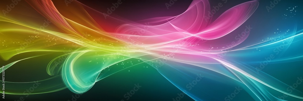 Abstract Futuristic Background With Pink. Blue And Green Glowing Neon Moving High Speed Wave Lines
