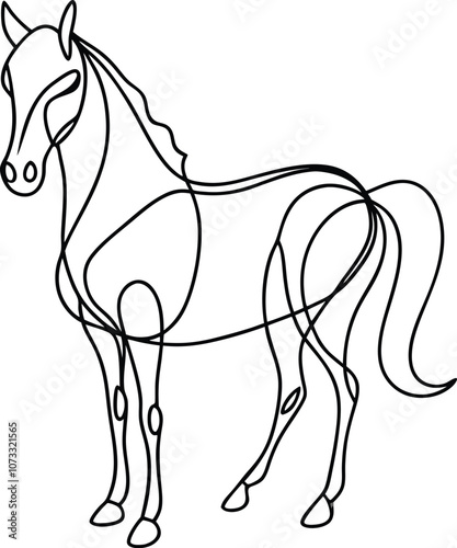 Single one line drawing horse concept. Continuous line draw design graphic vector transparent with PNG