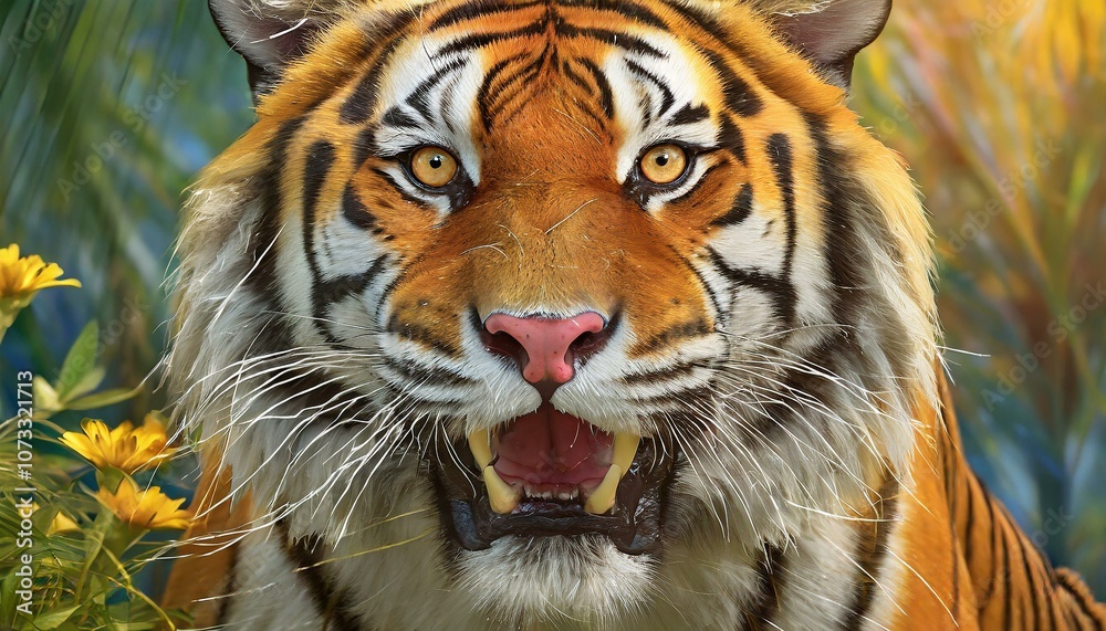 Close up of a yellow tiger with red eys Close up of a yellow tiger with red eys