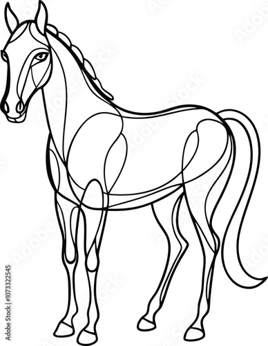 Single one line drawing horse concept. Continuous line draw design graphic vector transparent with PNG