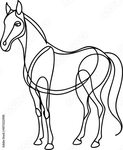 Single one line drawing horse concept. Continuous line draw design graphic vector transparent with PNG