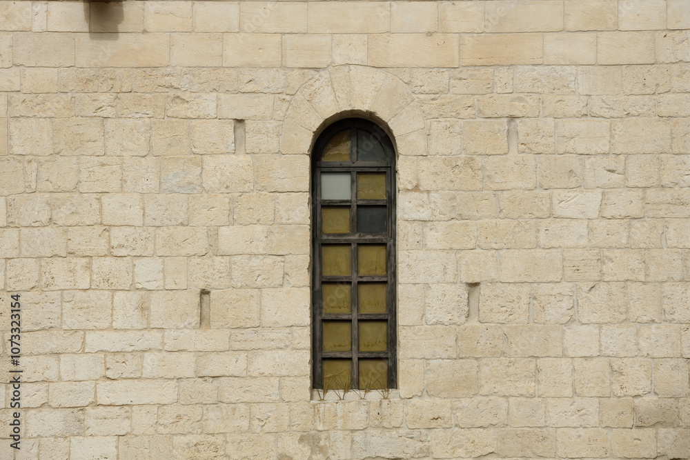 Old wooden window in masonry wall Old wooden window in masonry wall