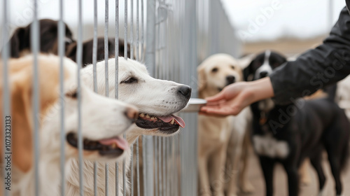 Feeding Dogs in a Shelter Showing Care and Responsibility