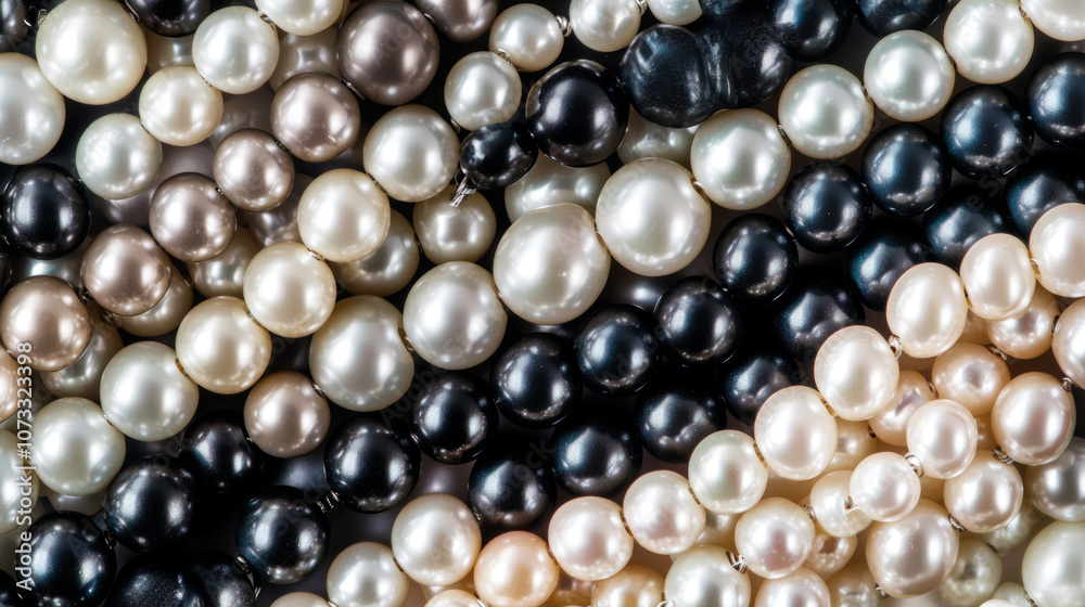 3D various pearls black white and silver jewellery fashion elegant luxury background 3D various pearls black white and silver jewellery fashion elegant luxury background