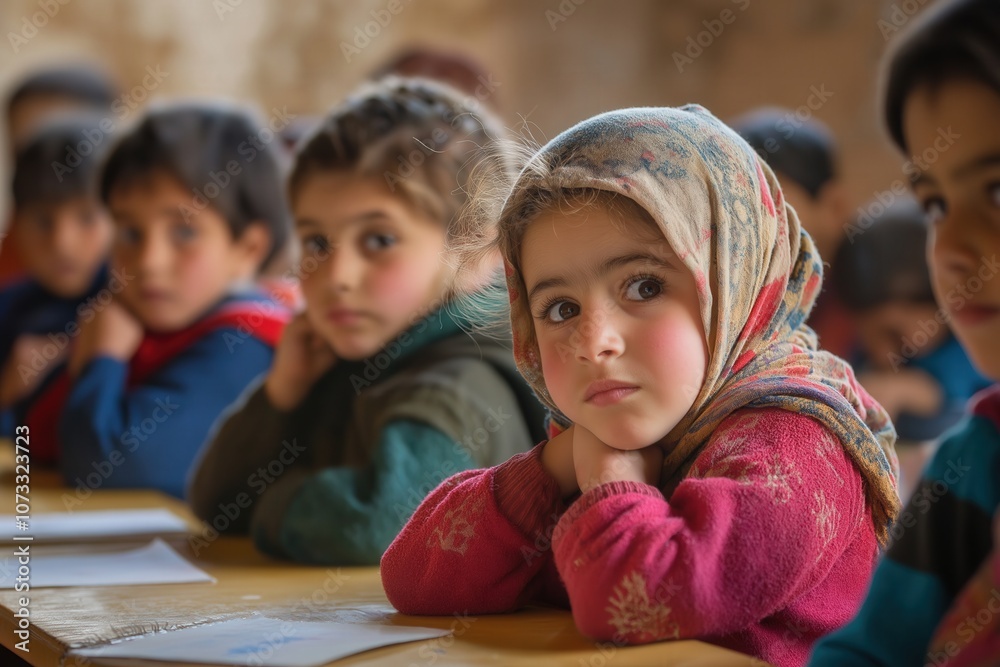 Asian children study together in class, emphasizing the right to education