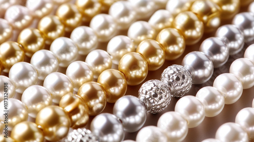 3D various pearls golden and silver jewellery fashion elegant luxury background