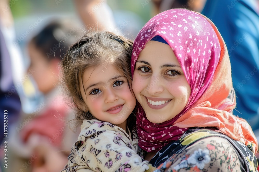 Obraz premium A refugee family being welcomed into a new community, representing asylum and protection