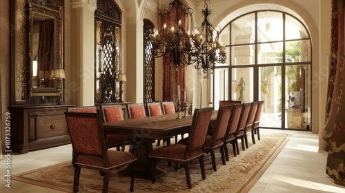 Bright and Cozy Spanish-style Dining Area with Wooden Table and Colorful Textiles in Contemporary Design