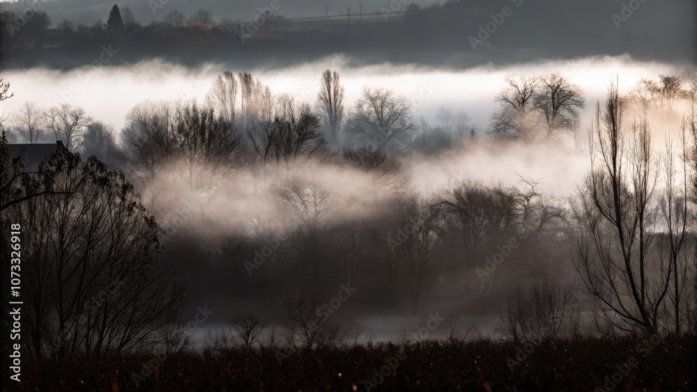 Fototapeta premium Foggy Morning with Bare Winter Trees