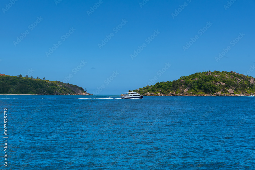 Ferry To La Digue Leaving The Harbor Of Praslin Ferry To La Digue Leaving The Harbor Of Praslin