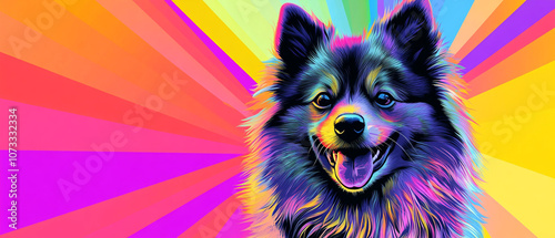 Keeshond Dog Close Up: Vibrant Vector Illustration of Cool Action