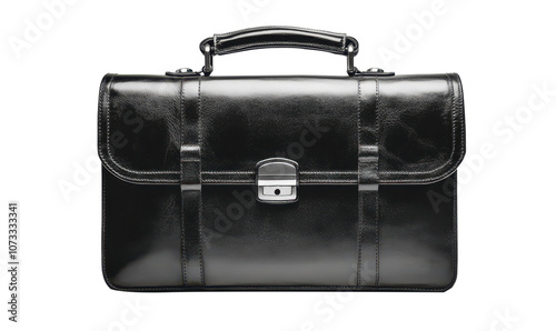 Black leather briefcase isolated on transparent background