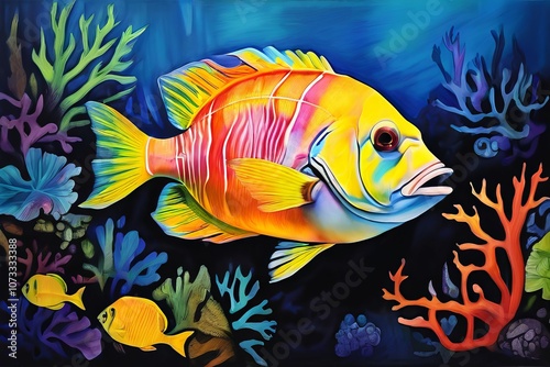 oil pastel drawing of a vibrant reef fish