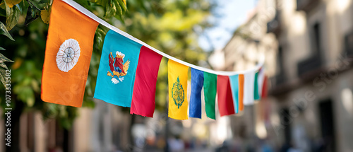 Celebrate united states independence day with colorful flags in the city square photo