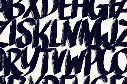Typographic seamless pattern. Font background hand drawn bold letters. Vector alphabet wallpaper with funky letters. Brush drawn capital letters, font seamless pattern. Grunge vector bold alphabet.