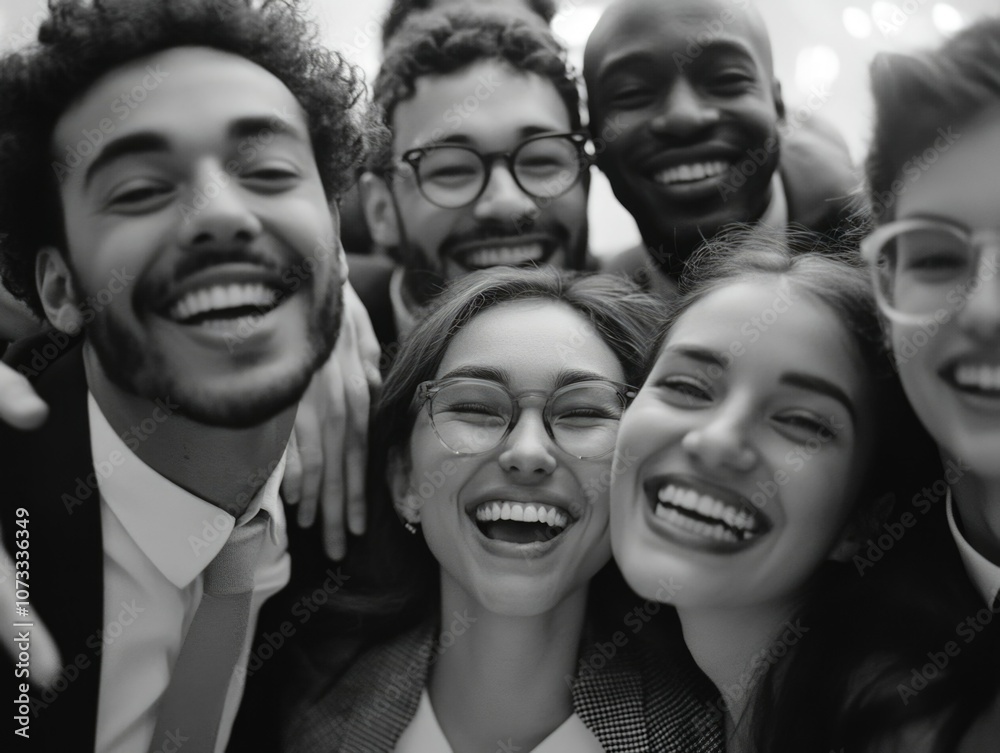 Jovial Group of Young Adults Celebrating with Smiles Jovial Group of Young Adults Celebrating with Smiles