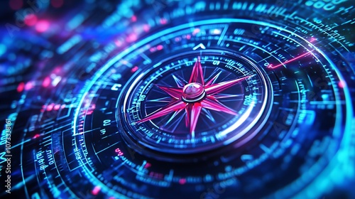 Wallpaper Mural Stunning 3D Rendering of Compass on a Digital Blue Background  Torontodigital.ca