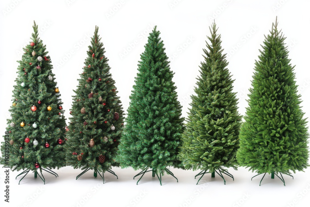 Collection of evergreen Christmas trees in various shapes and sizes adding a natural and lush look to holiday decor with classic winter greens