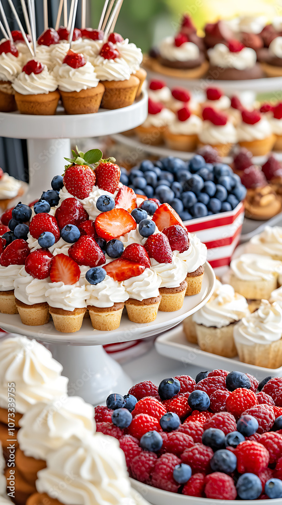 Create a festive patriotic dessert table for independence day celebrations Create a festive patriotic dessert table for independence day celebrations