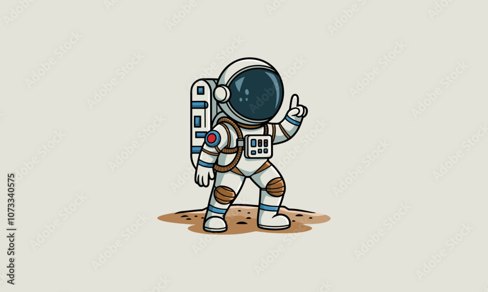 Cartoon astronaut pointing forward, standing on moon. Cartoon astronaut pointing forward, standing on moon.