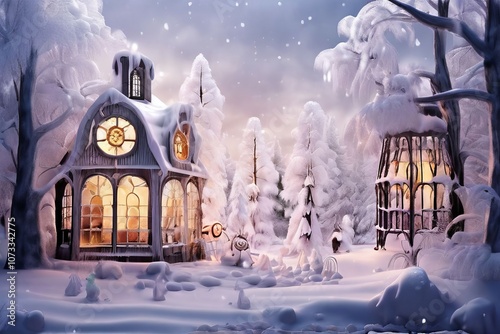 whimsical contained winter scenes with magical elements photo