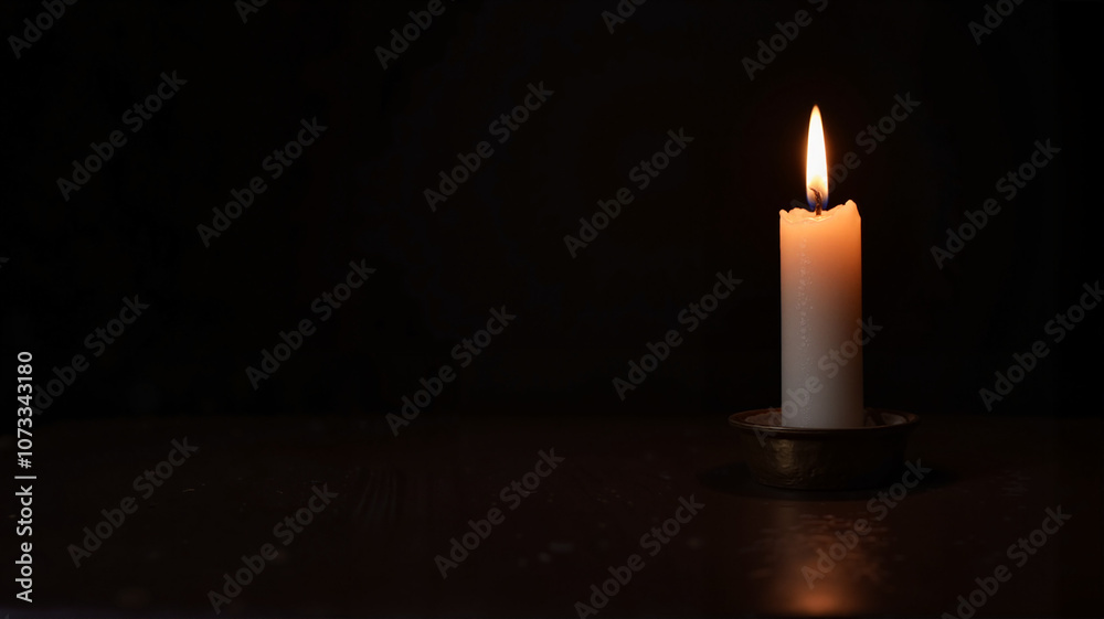 Single burning candle in dark room Single burning candle in dark room