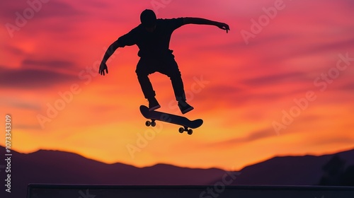 Wallpaper Mural A silhouette of a skateboarder performing tricks against a vibrant sunset backdrop, capturing the essence of urban sport and freedom. Torontodigital.ca