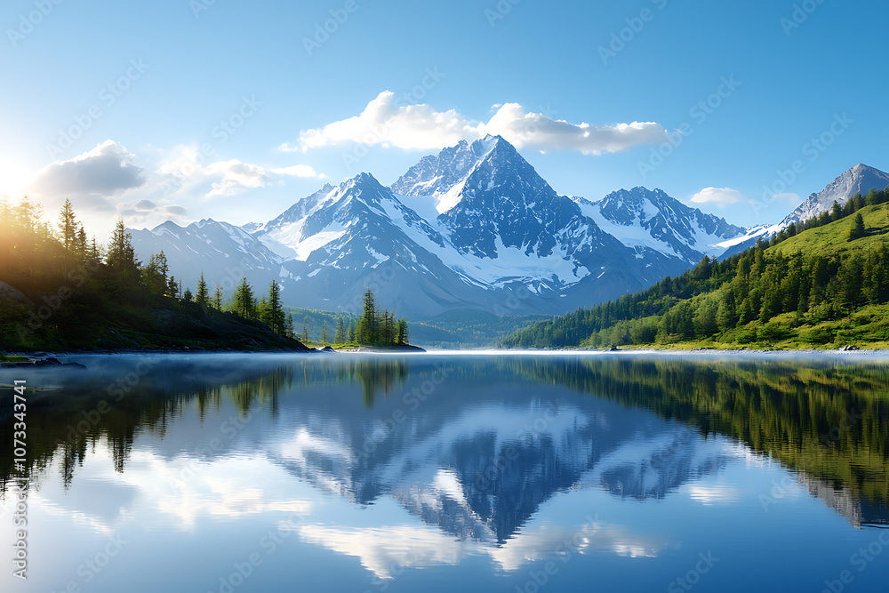 Celebrate united states independence day with a scenic view of the usa flag flying over a mountain lake Celebrate united states independence day with a scenic view of the usa flag flying over a mountain lake